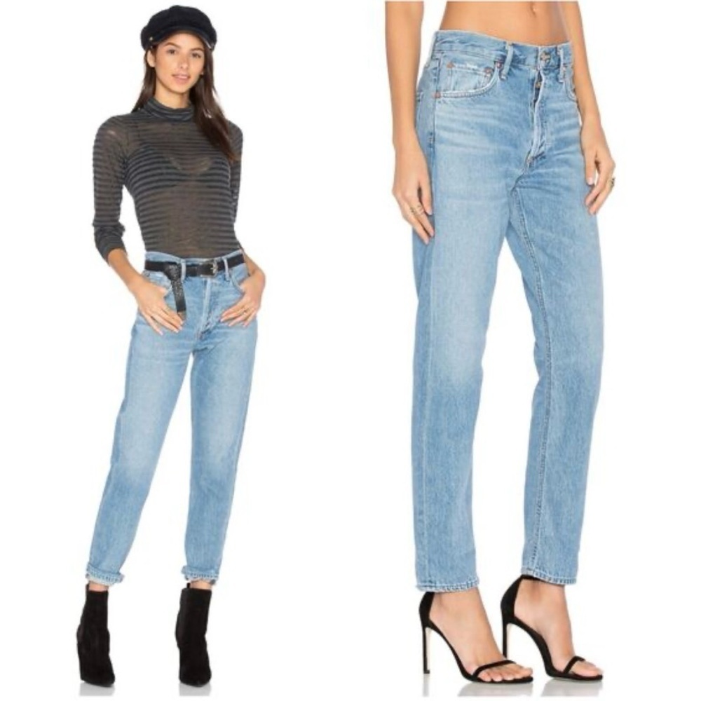 Agolde Feel Good Light Wash Straight Leg Jamie High Rise Button Fly Jeans
